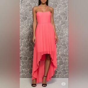 Alfred Angelo Coral Sheer Asymmetric Halter Gown Maxi Dress 2